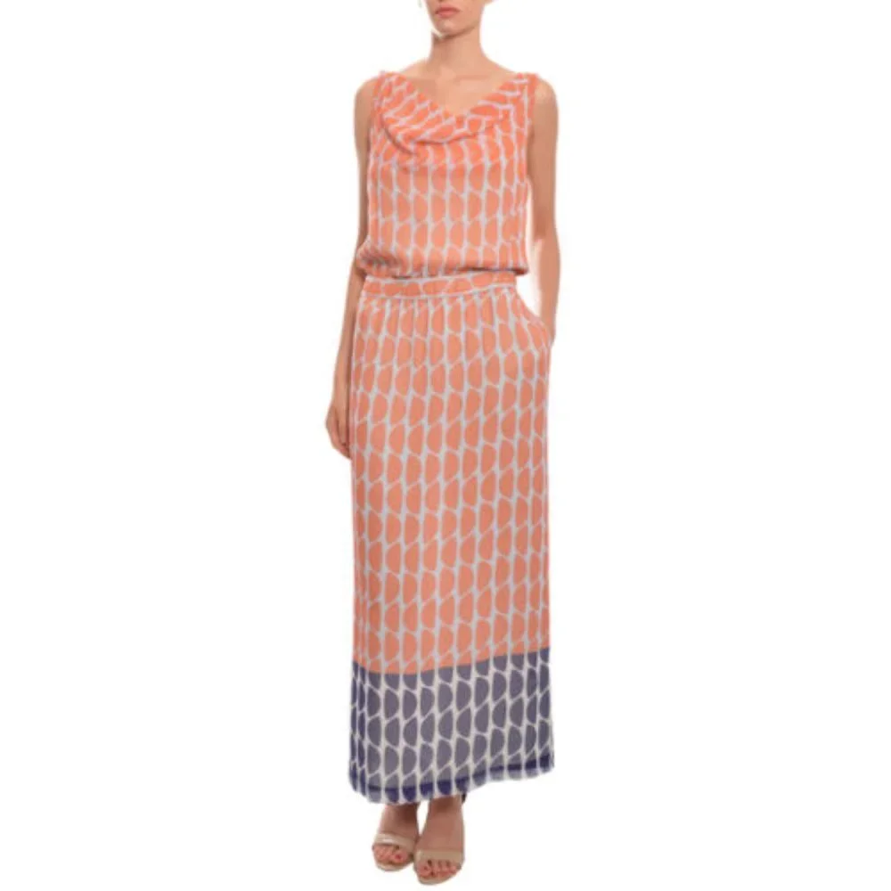 DVF Diane Von Furstenberg LOU LOU Silk Chiffon Long Maxi Dress Slice Coral